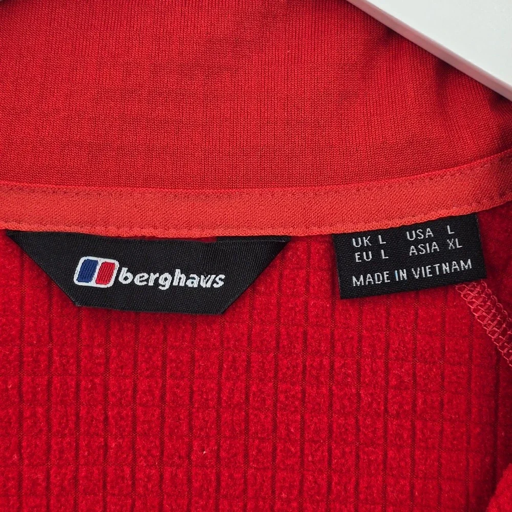Berghaus Mens Fleece Pullover Size L Red 1/4 Zip Grid Tech Hiking Mid Layer
